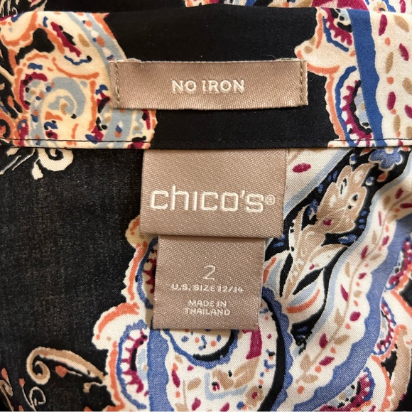 Chico’s No-Iron Sateen Paisley Wing-Collar Shirt Size Chicos 2/U.S. 12/14 - Picture 14 of 14